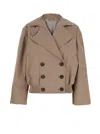 Brunello Cucinelli Brown Double-breasted Crop Jacket With Windbreak Flap And Classic Wide Lapels In Brown