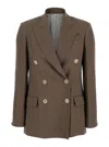 Brunello Cucinelli Brown Double-breasted Jacket With Peak Lapels In Linen Blend Woman In Brown