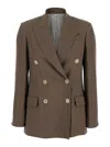 Brunello Cucinelli Brown Double-breasted Jacket With Peak Lapels In Linen Blend Woman