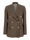 Brunello Cucinelli Brown Double-breasted Jacket With Peak Lapels In Linen Blend Woman