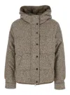 Brunello Cucinelli Reversible Virgin Wool And Silk Down Jacket With Hood In Brown