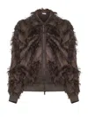 Brunello Cucinelli Feather-trimmed Bomber Jacket In Brown