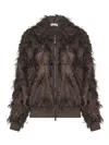 Brunello Cucinelli Dracaena Fringed-details Bomber Jacket In Brown
