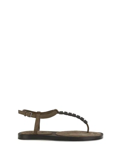 Brunello Cucinelli Brown Embellished Sandals