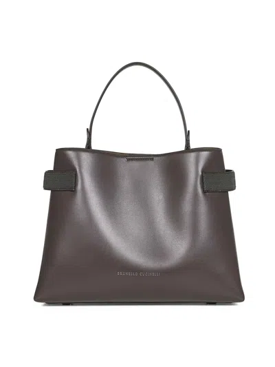 Brunello Cucinelli Brown Essence Top-handle Bag In White