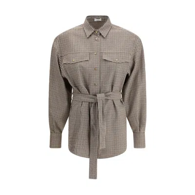 Brunello Cucinelli Brown Fleece Wool Pattern Women's Shirt