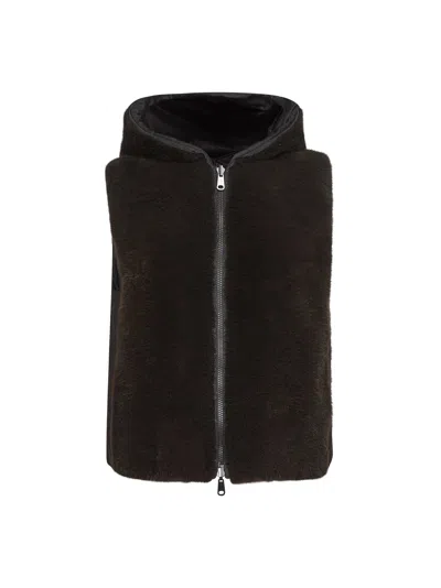 Brunello Cucinelli Brown Fur And Nylon Reversible Vest