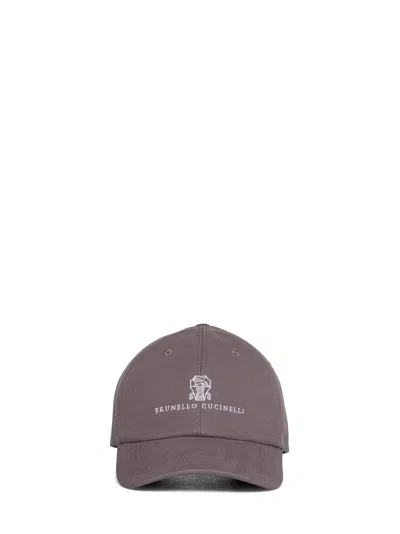 Brunello Cucinelli Brown Gabardine Logo Baseball Cap