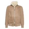 Brunello Cucinelli Bomber Jacket With Shearling Collar And Ribbed Finish In Brown