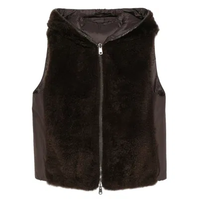 BRUNELLO CUCINELLI BRUNELLO CUCINELLI BROWN JACKETS - WAISTCOAT & GILETS WOMEN