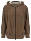 Brunello Cucinelli Brown Sweatshirt With Fixed Hood And Monil Detail On The Sleeve In Cotton Blend W In Brown