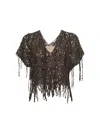 Brunello Cucinelli Women Brown Knit Dazzling Abstract Embroidery Top In Brown