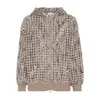 Brunello Cucinelli Pailette Wool-cashmere Net Balloon-sleeve Zip Hoodie In Brown