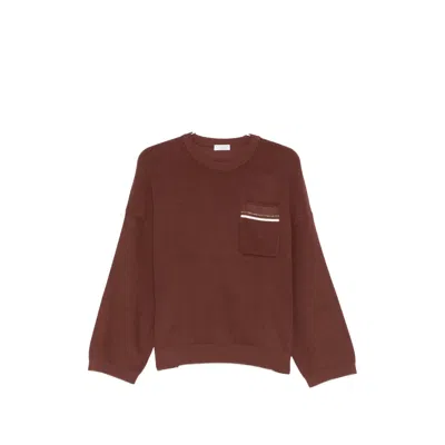 Brunello Cucinelli Patch Pocket Ribbed Knit Sweater In Brown