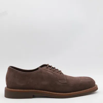 Brunello Cucinelli Brogues With Round Toe And Suede Finish In Burgundy