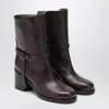 Brunello Cucinelli Brown Leather Ankle Boots With Heel Women In Brown