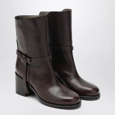Brunello Cucinelli Brown Leather Ankle Boots With Heel Women