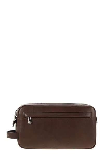 Brunello Cucinelli Leather Beauty Case With Double Zip In Brown