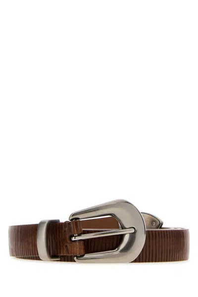 Brunello Cucinelli Brown Leather Belt In Nude