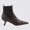 Brunello Cucinelli Ankle Boots With Asymmetric Heel In Leather In Brown