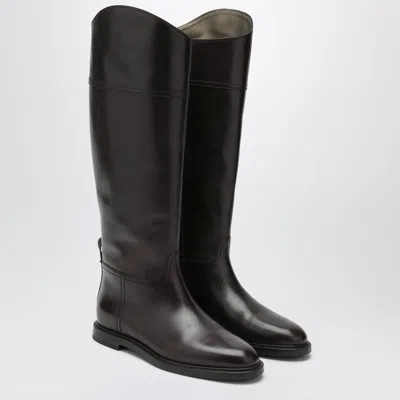 BRUNELLO CUCINELLI BRUNELLO CUCINELLI BROWN LEATHER BOOTS WITH SHINY DETAIL