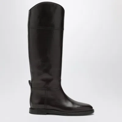 BRUNELLO CUCINELLI BROWN LEATHER BOOTS WITH SHINY DETAIL