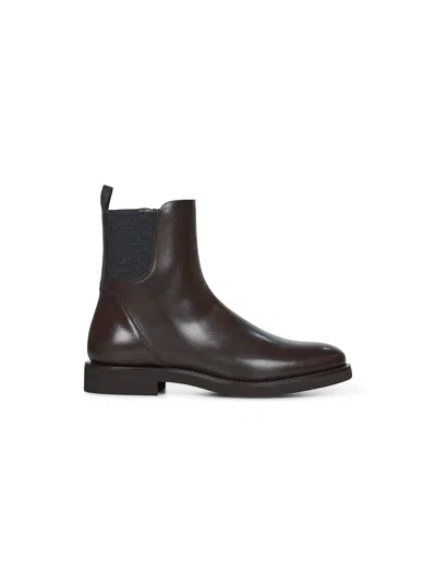 Brunello Cucinelli Brown Leather Chelsea Boots With Monili