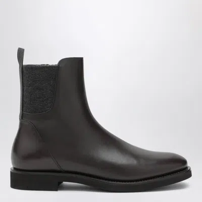 BRUNELLO CUCINELLI BRUNELLO CUCINELLI | BROWN LEATHER CHELSEA BOOTS WITH SHINY DETAIL