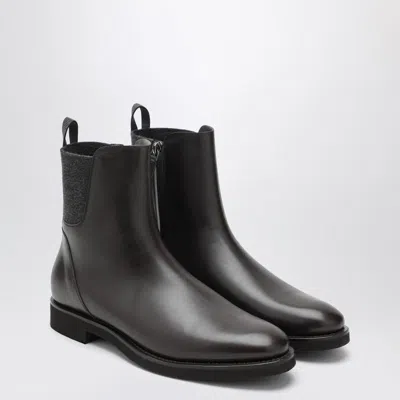BRUNELLO CUCINELLI BRUNELLO CUCINELLI BROWN LEATHER CHELSEA BOOTS WITH SHINY DETAIL