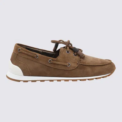 Brunello Cucinelli Brown Leather Loafers In Sesamo