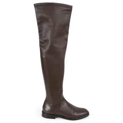 Pre-owned Brunello Cucinelli Brown Leather Monili Over Knee Boots Shoes 38