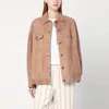 Brunello Cucinelli Brown Leather Overshirt Jacket In Beige