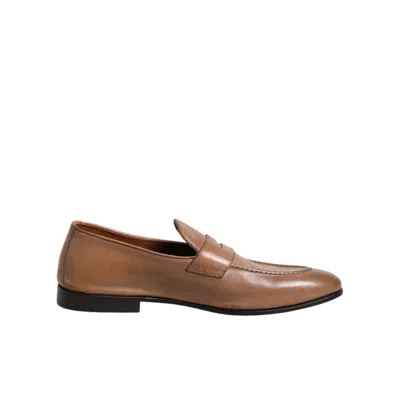 BRUNELLO CUCINELLI BROWN LEATHER SLIP-ON LOAFERS