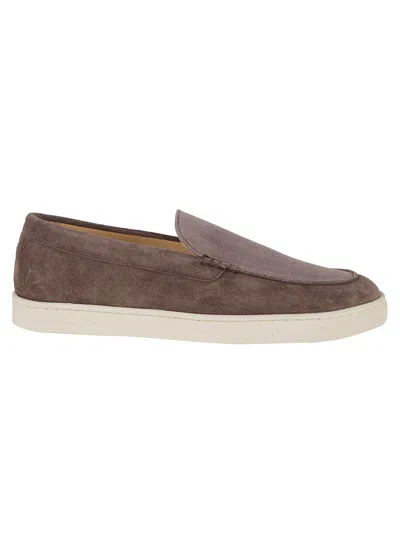 Brunello Cucinelli Brown Leather Slip-on Shoes With Suede Finish