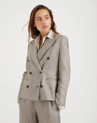 Brunello Cucinelli Double-breasted Blazer In Gray
