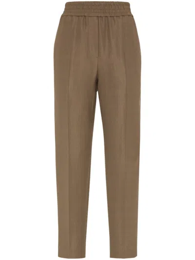 BRUNELLO CUCINELLI BROWN LINEN BLEND TROUSERS