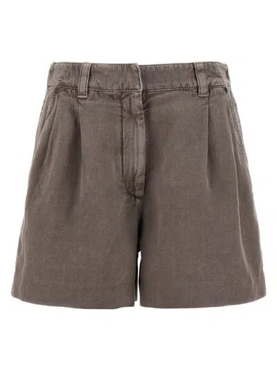 BRUNELLO CUCINELLI BROWN LINEN COTTON SHORTS