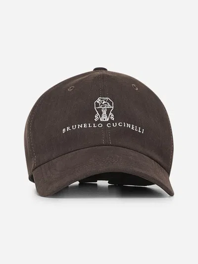 Brunello Cucinelli Leather-trimmed Linen Baseball Cap In Testa Di Moro