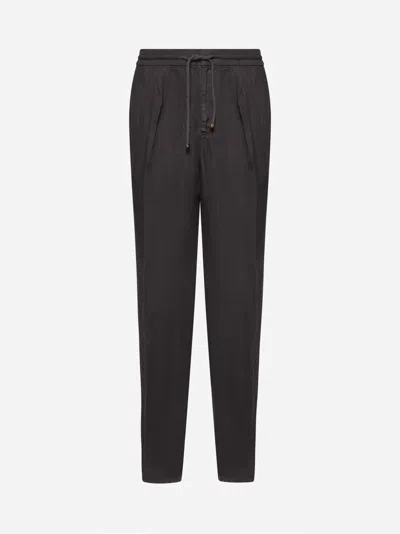 Brunello Cucinelli Brown Linen Leisure Fit Trousers