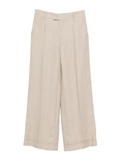 Brunello Cucinelli Brown Linen Pants In Neutral