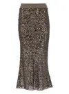 Brunello Cucinelli Brown Linen-silk-cotton Skirt With Paillettes