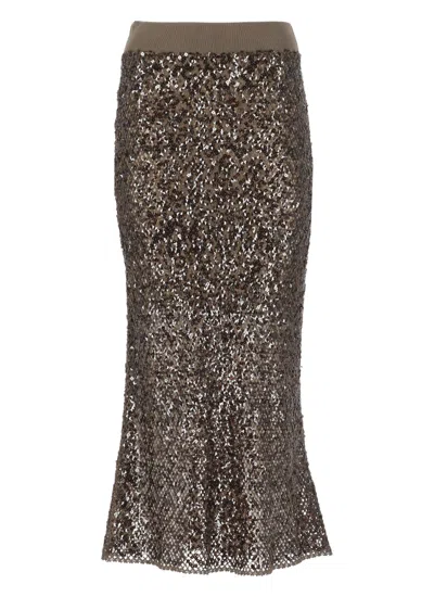 Brunello Cucinelli Brown Linen-silk-cotton Skirt With Paillettes