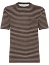 Brunello Cucinelli T-shirt Linen Stretch Striped Pattern In Brown