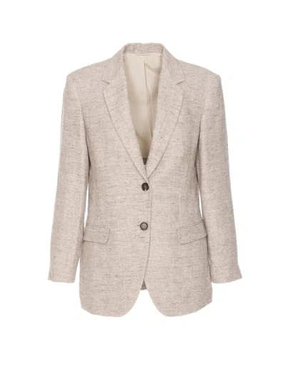 BRUNELLO CUCINELLI BRUNELLO CUCINELLI BROWN LINEN WOMEN'S BLAZER
