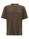 Brunello Cucinelli Printed Logo Crew Neck T-shirt With Side Slits In Brown