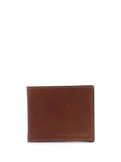Brunello Cucinelli Logo-debossed Grained-leather Bi-fold Wallet In Brown