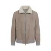 Brunello Cucinelli Shearling-collared Taupe Jacket In Gray