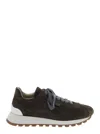 Brunello Cucinelli Brown Low Top Sneakers With Monil Detail On The Side And Embossed Logo Lettering On The Rear In Leat