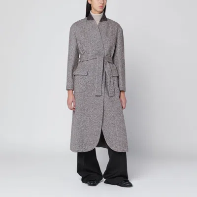 Brunello Cucinelli Brown Mélange Wool-blend Coat With Belt
