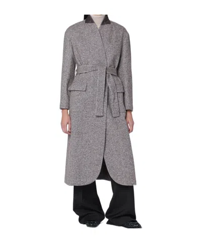 BRUNELLO CUCINELLI BROWN MÉLANGE WOOL-BLEND COAT WITH BELT